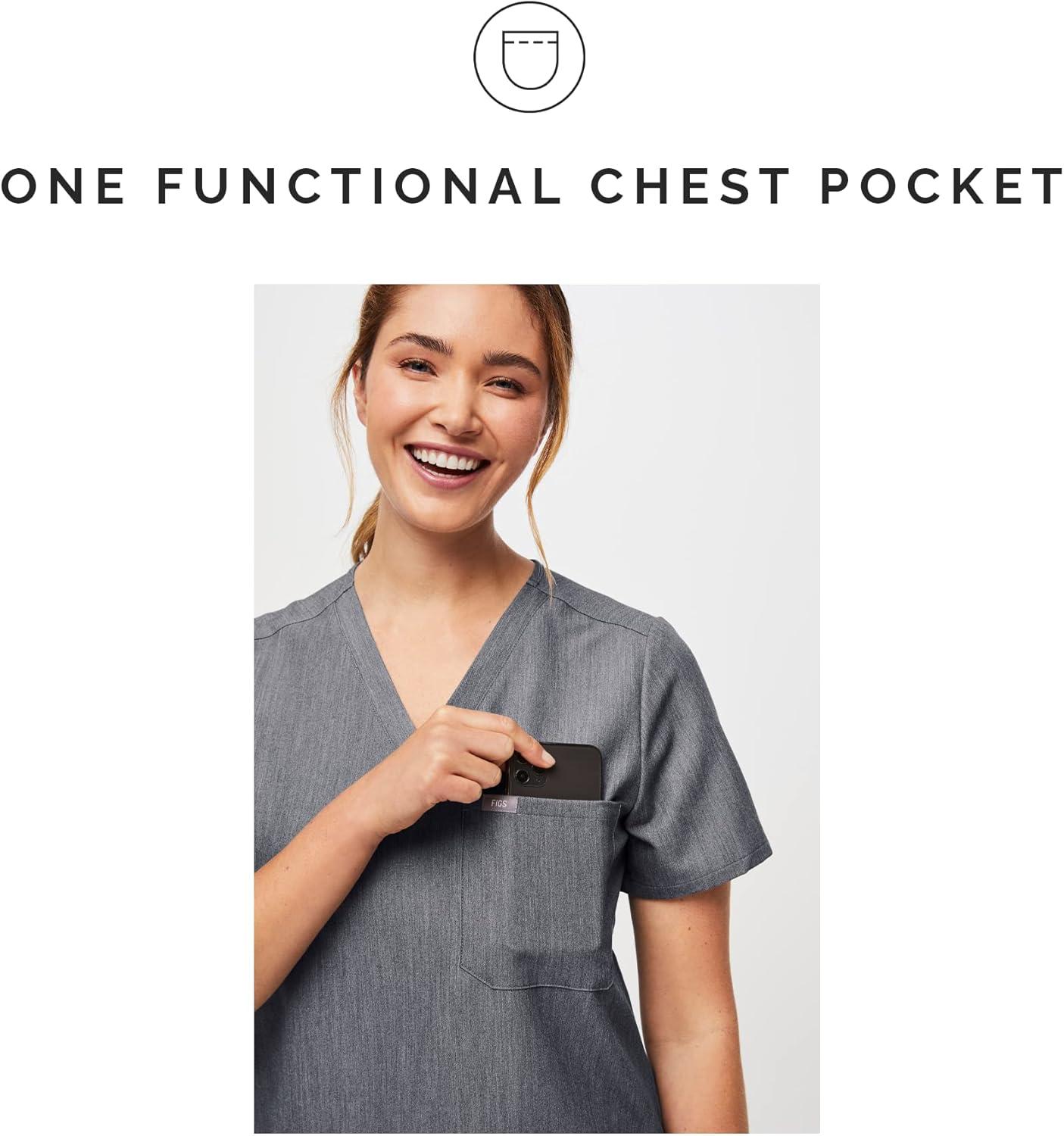 imageFIGS Catarina Scrub Tops for Women Classic Fit 1 Pocket FourWay Stretch AntiWrinkleGraphite 20