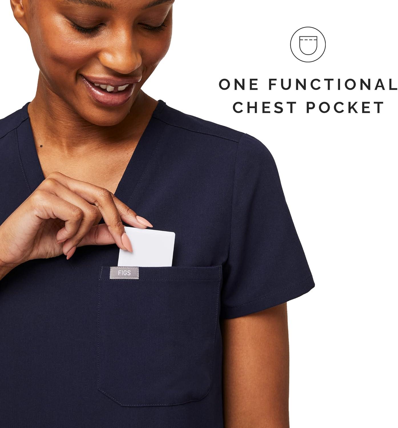 imageFIGS Catarina Scrub Tops for Women Classic Fit 1 Pocket FourWay Stretch AntiWrinkleNvy