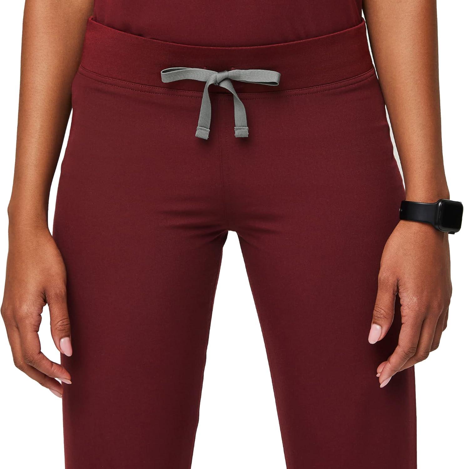 imageFIGS Livingston Basic Scrub Pants for Women Yoga Waistband 2 Pockets Classic Straight Leg FitBurgundy