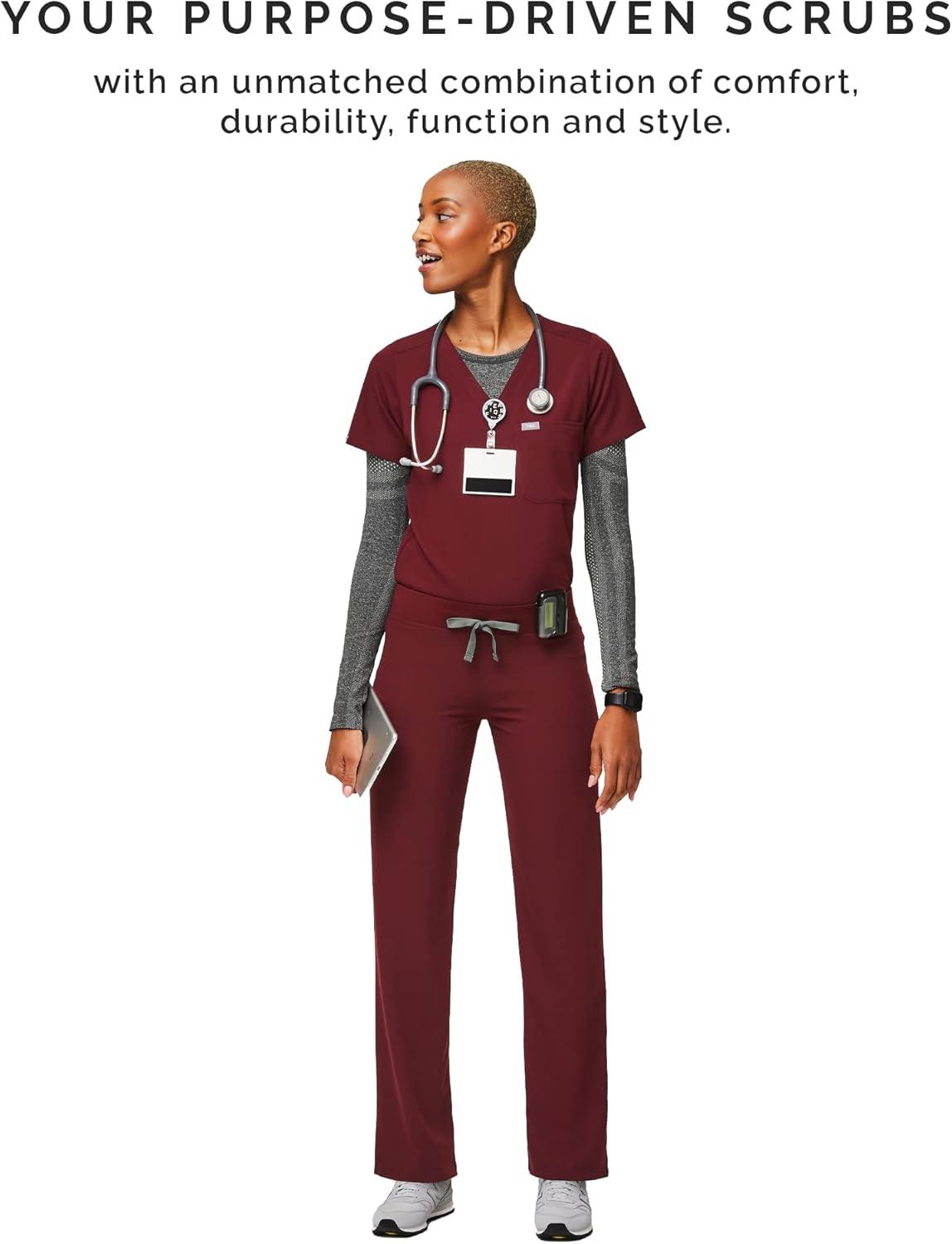 imageFIGS Livingston Basic Scrub Pants for Women Yoga Waistband 2 Pockets Classic Straight Leg FitBurgundy
