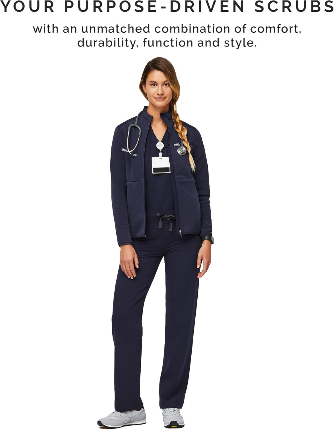 imageFIGS Livingston Basic Scrub Pants for Women Yoga Waistband 2 Pockets Classic Straight Leg FitNavy Blue