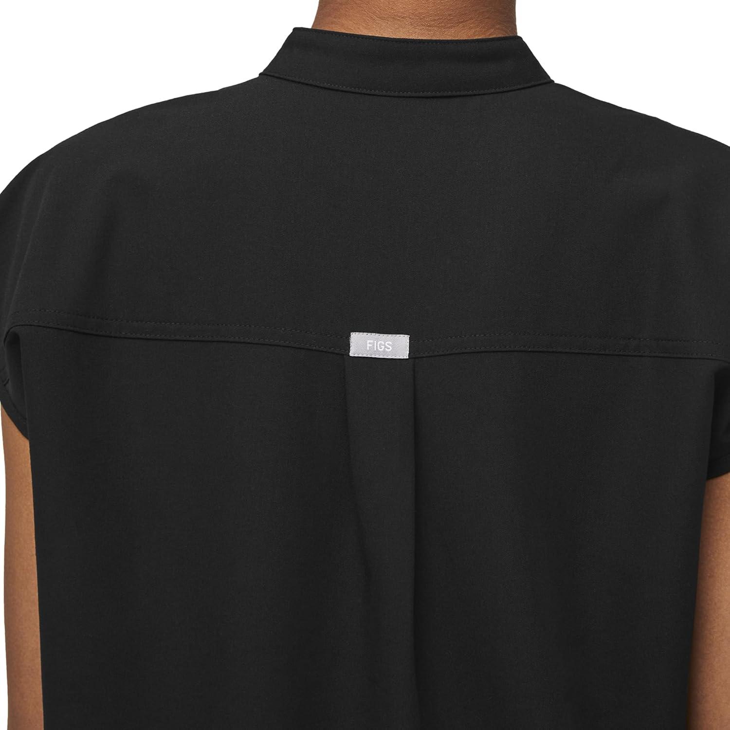 imageFIGS Rafaela Oversized Scrub Tops for Women Mandarin Collar Shirttail Hem 3 Pockets 4Way StretchBlack