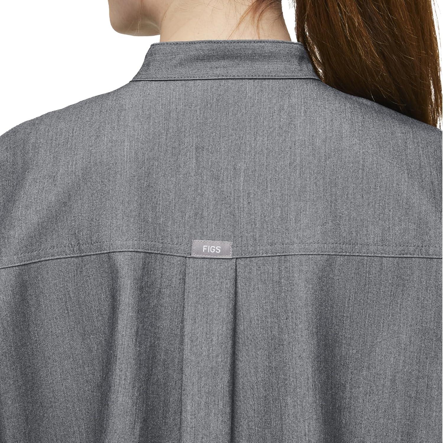 imageFIGS Rafaela Oversized Scrub Tops for Women Mandarin Collar Shirttail Hem 3 Pockets 4Way StretchGraphite 20