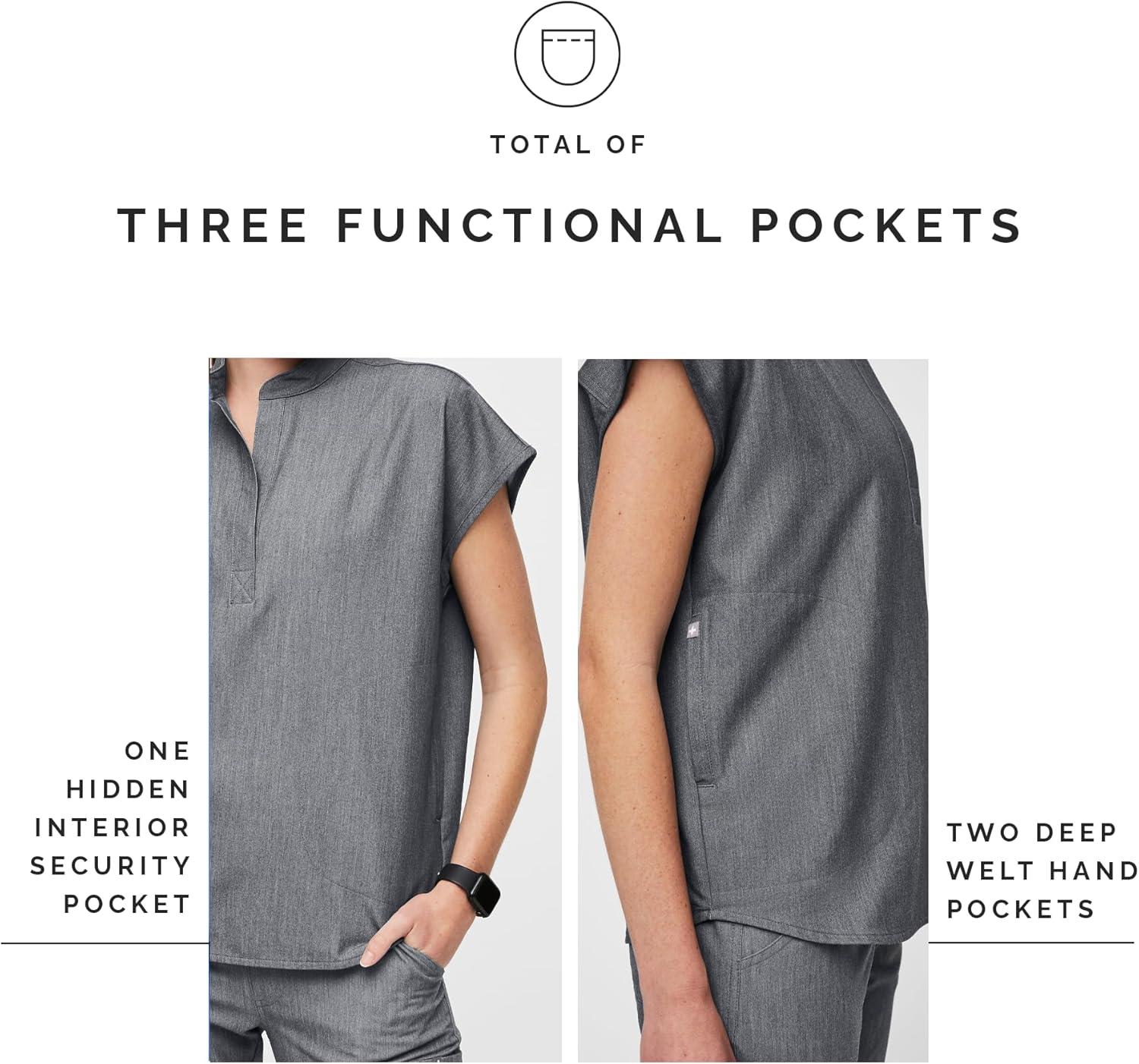 imageFIGS Rafaela Oversized Scrub Tops for Women Mandarin Collar Shirttail Hem 3 Pockets 4Way StretchGraphite 20