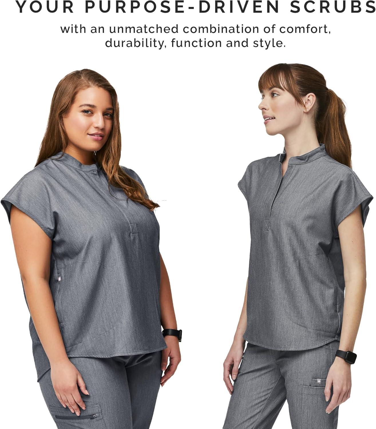 imageFIGS Rafaela Oversized Scrub Tops for Women Mandarin Collar Shirttail Hem 3 Pockets 4Way StretchGraphite 20