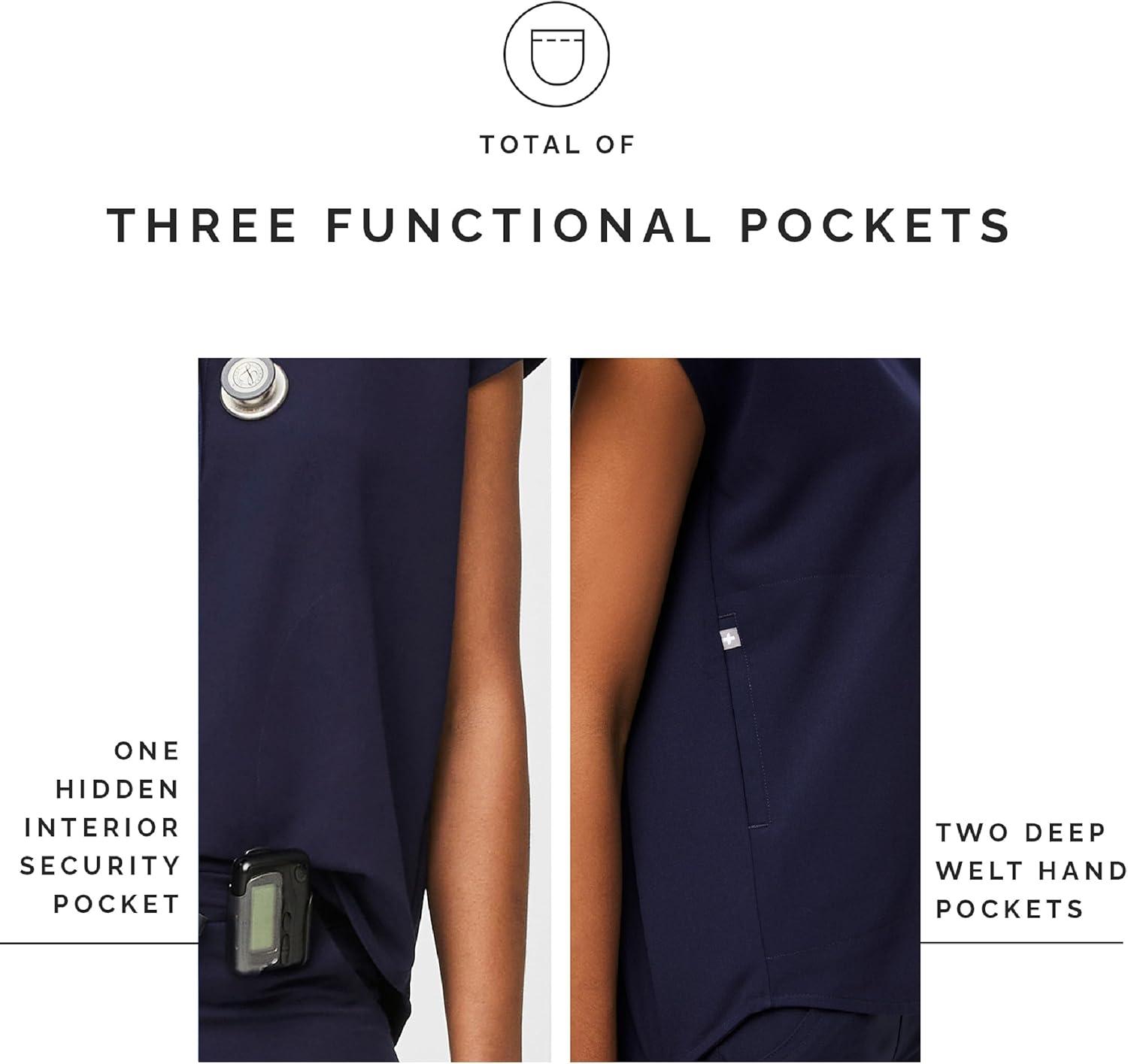 imageFIGS Rafaela Oversized Scrub Tops for Women Mandarin Collar Shirttail Hem 3 Pockets 4Way StretchNavy Blue