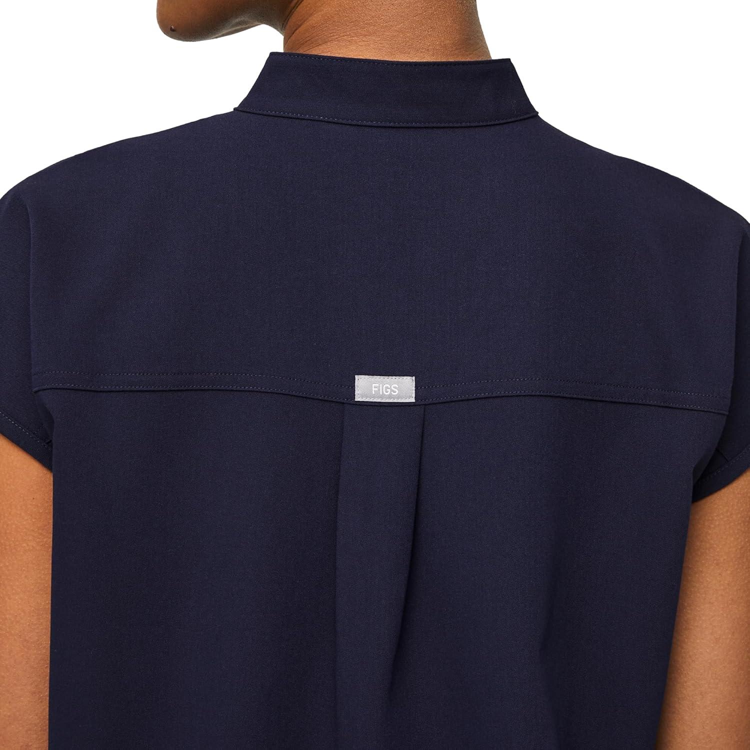 imageFIGS Rafaela Oversized Scrub Tops for Women Mandarin Collar Shirttail Hem 3 Pockets 4Way StretchNavy Blue