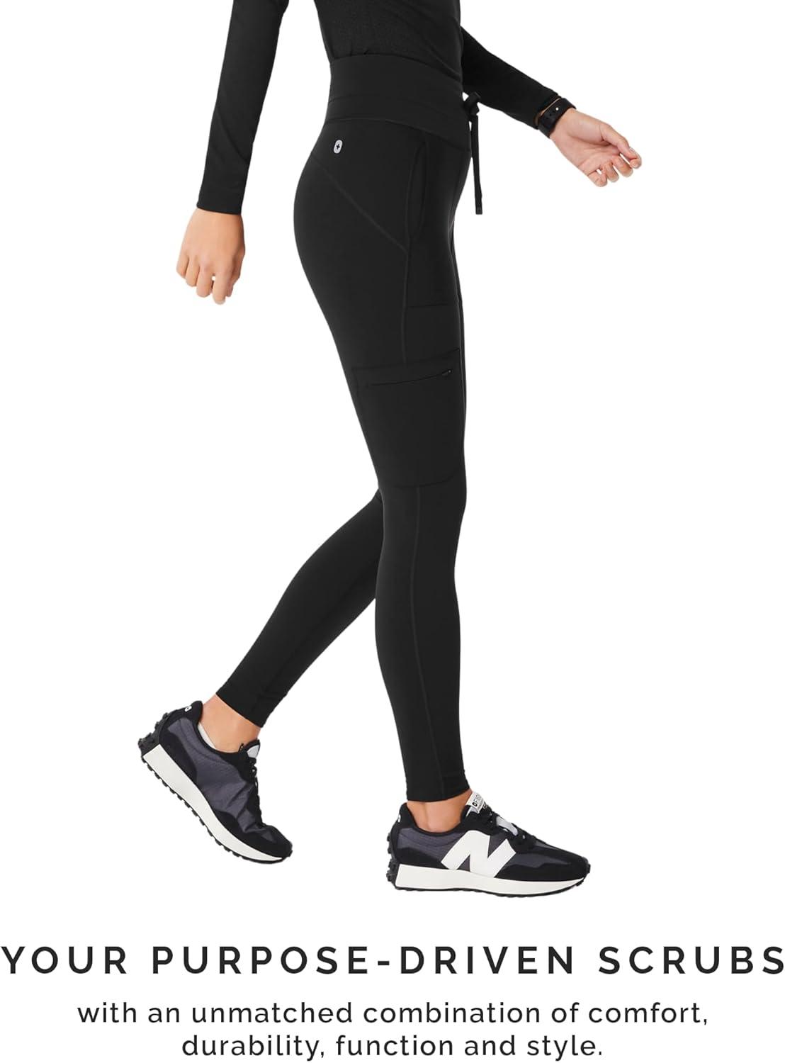 imageFIGS Seville High Waisted ScrubLegging for Women Slim Fit Scrub Pant Legging 6 Pockets FormFitting 4Way StretchBlack