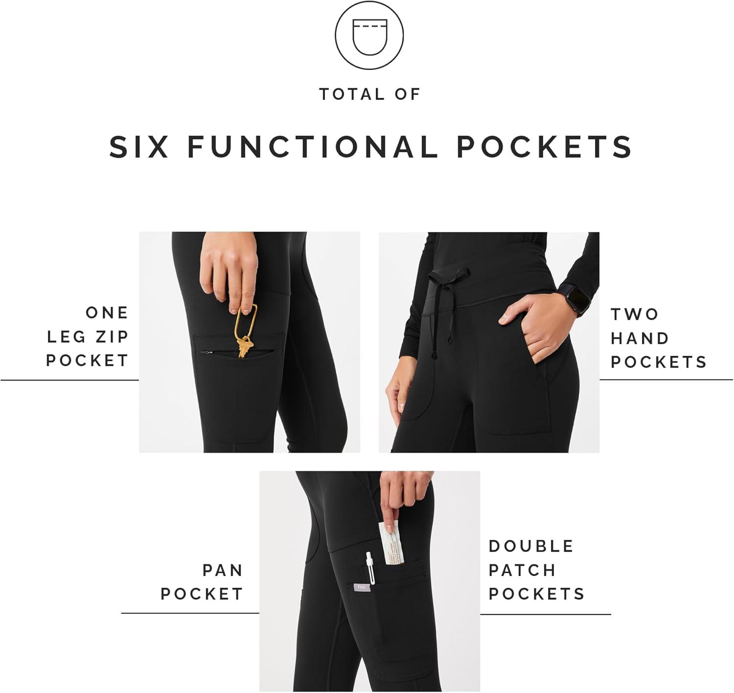 imageFIGS Seville High Waisted ScrubLegging for Women Slim Fit Scrub Pant Legging 6 Pockets FormFitting 4Way StretchBlack