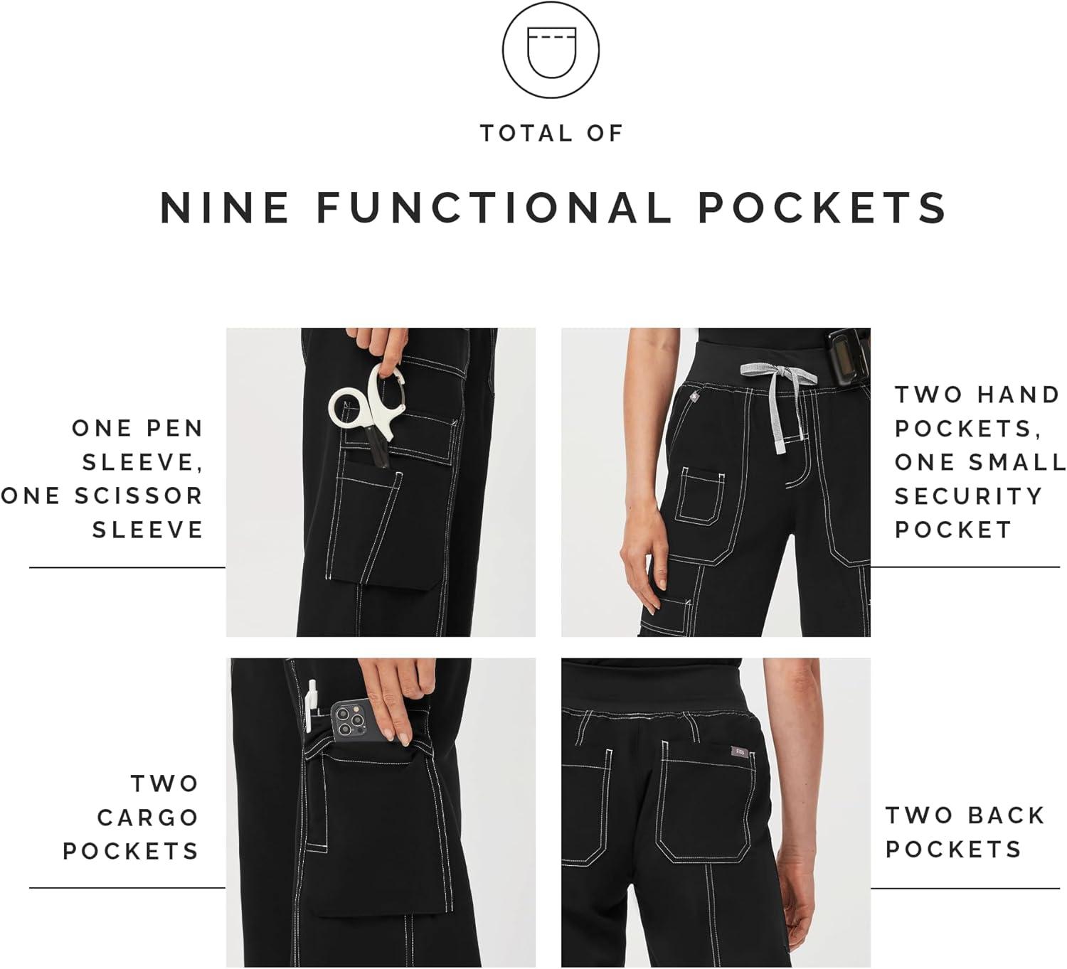 imageFIGS Yendi High Waisted Cargo Jogger Scrub Pants for Women High Rise Classic Fit Wide Leg 9 Pockets Amazon Exclusive