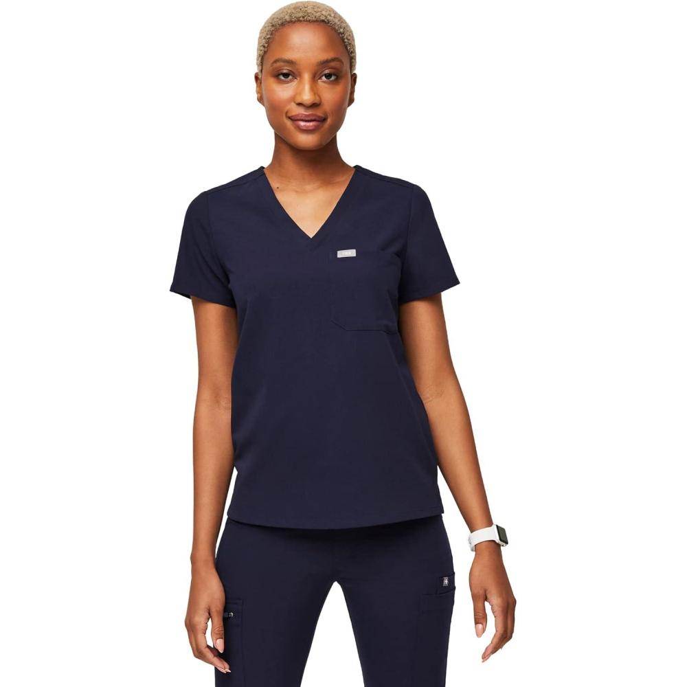 imageFIGS Catarina Scrub Tops for Women Classic Fit 1 Pocket FourWay Stretch AntiWrinkleNvy
