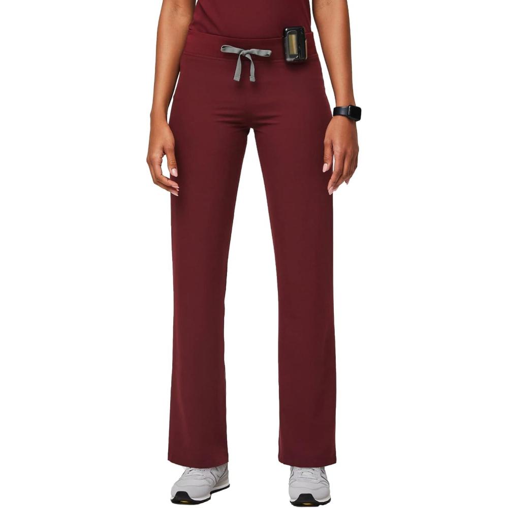 imageFIGS Livingston Basic Scrub Pants for Women Yoga Waistband 2 Pockets Classic Straight Leg FitBurgundy