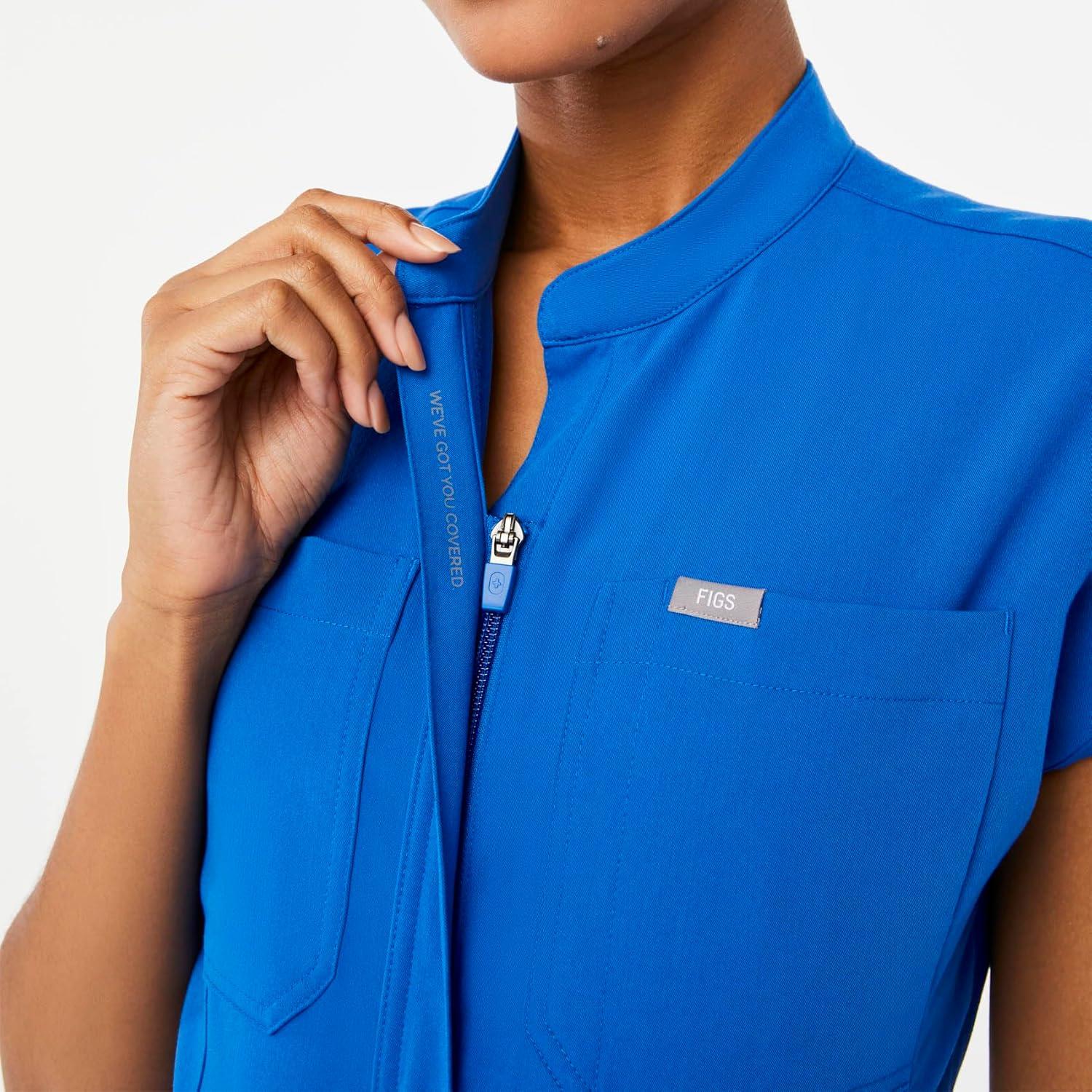 imageFIGS Rafaela Cargo ScrubJumpsuit for Women Comfortable Fit OnePiece Jogger Scrub Set High Rise Waistband 9 PocketsRoyal Blue