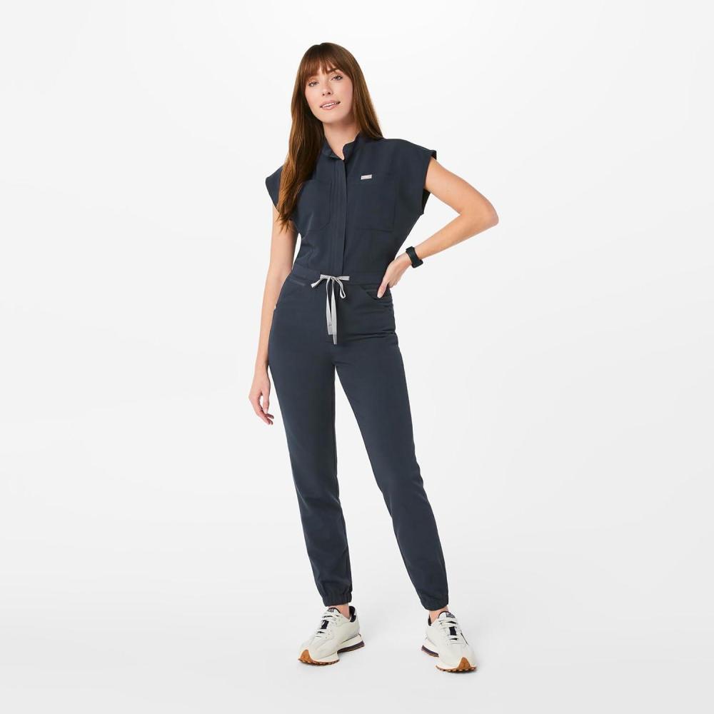 imageFIGS Rafaela Cargo ScrubJumpsuit for Women Comfortable Fit OnePiece Jogger Scrub Set High Rise Waistband 9 PocketsDark Harbor
