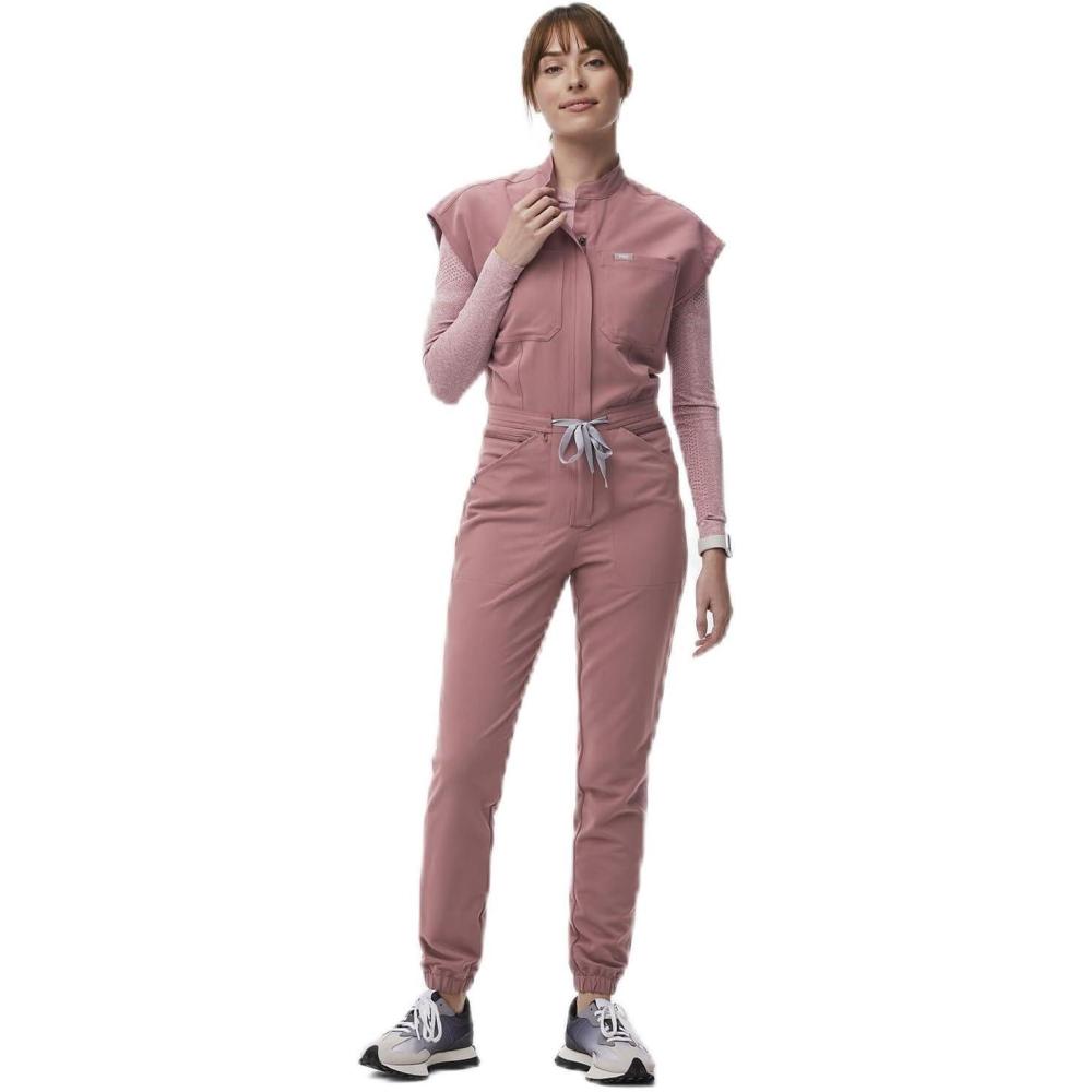 imageFIGS Rafaela Cargo ScrubJumpsuit for Women Comfortable Fit OnePiece Jogger Scrub Set High Rise Waistband 9 PocketsMauve