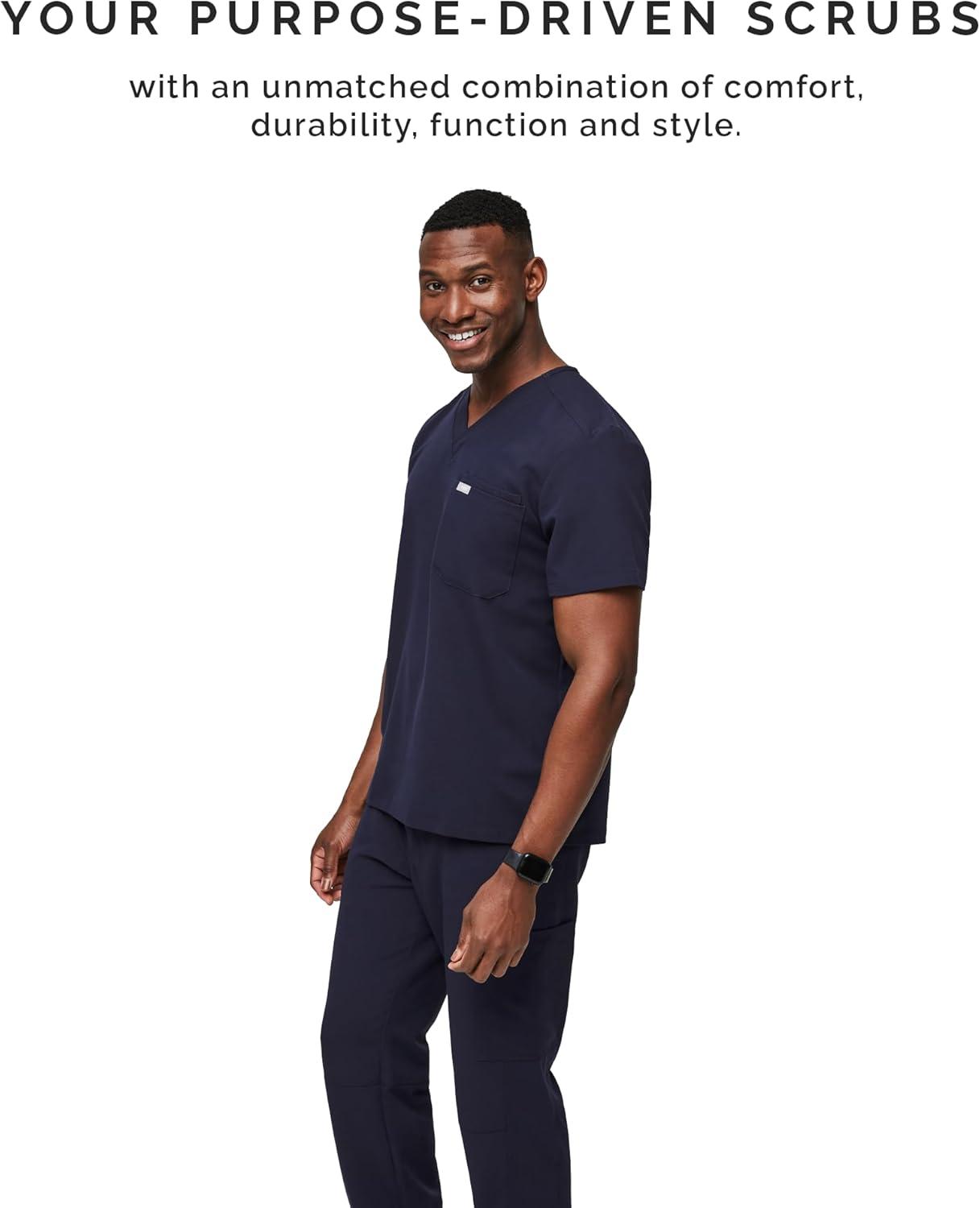 imageFIGS Leon Top amp Cairo Pants Scrub Set for Men Classic VNeck Straight Leg AntiWinkle 4Way StretchNavy