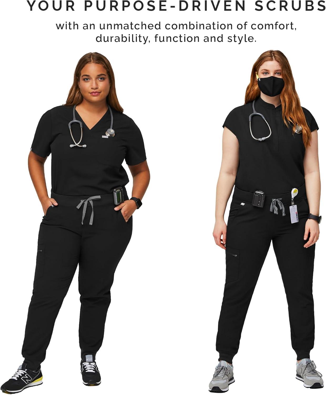 imageFIGS Zamora Jogger Scrub Pants for Women Slim Fit 6 Pockets Yoga Waistband Ribbed Ankle Cuffs AntiWrinkleBlack 30
