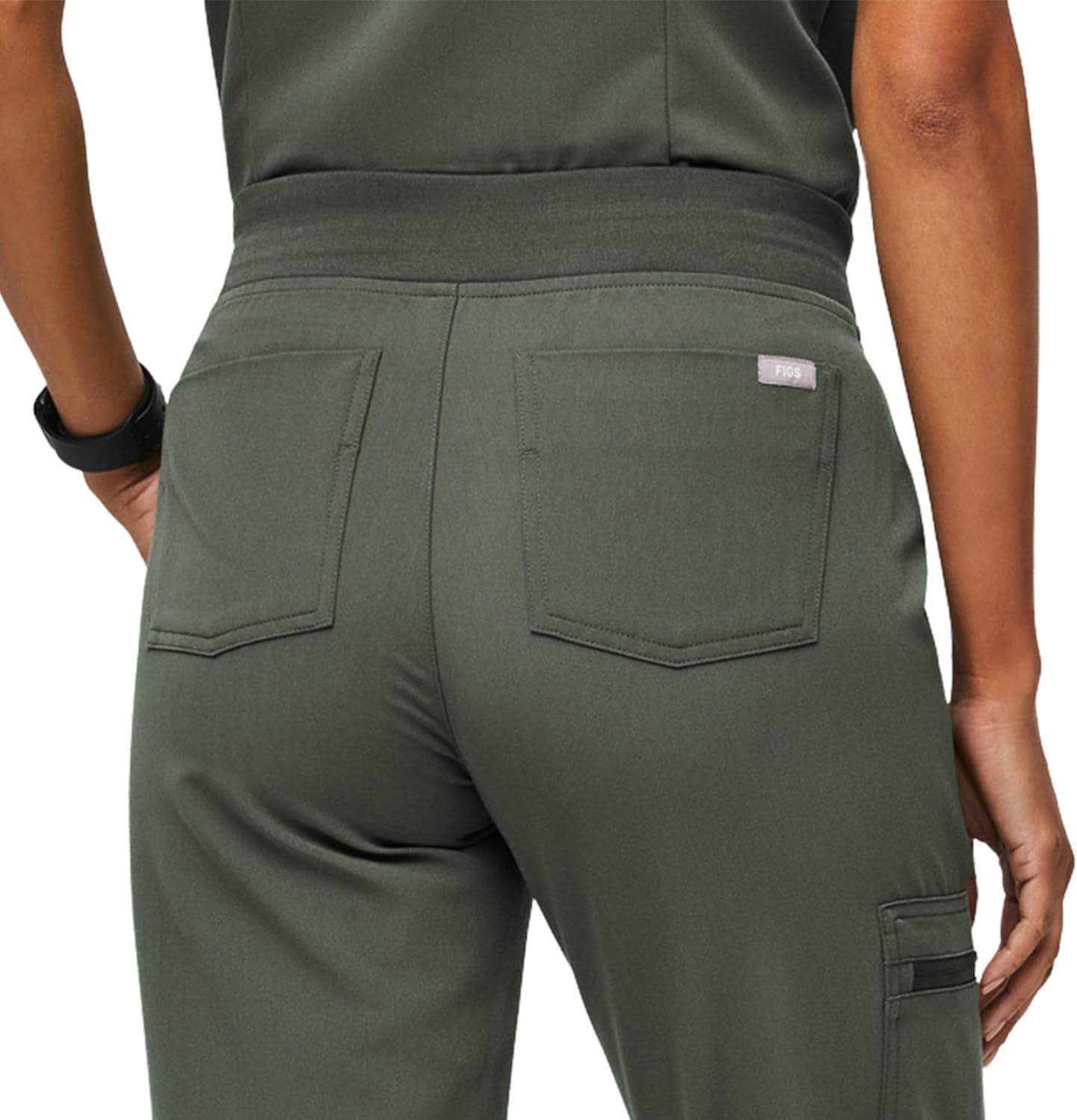 imageFIGS Zamora Jogger Scrub Pants for Women Slim Fit 6 Pockets Yoga Waistband Ribbed Ankle Cuffs AntiWrinkleMoss 30