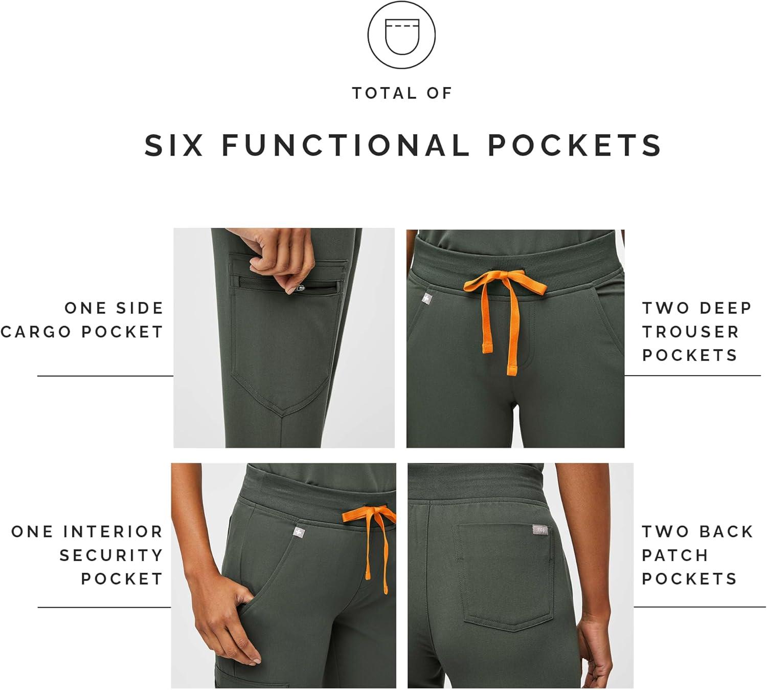 imageFIGS Zamora Jogger Scrub Pants for Women Slim Fit 6 Pockets Yoga Waistband Ribbed Ankle Cuffs AntiWrinkleMoss 30