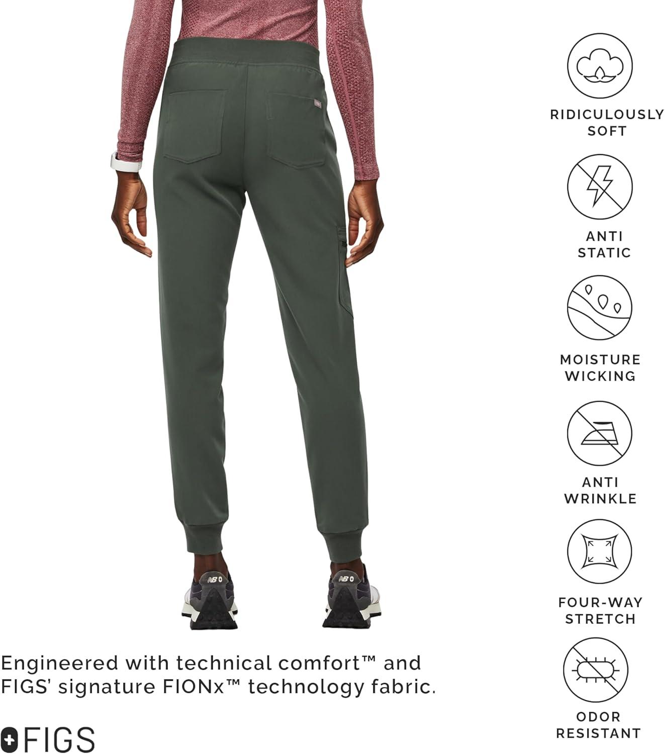 imageFIGS Zamora Jogger Scrub Pants for Women Slim Fit 6 Pockets Yoga Waistband Ribbed Ankle Cuffs AntiWrinkleMoss 30