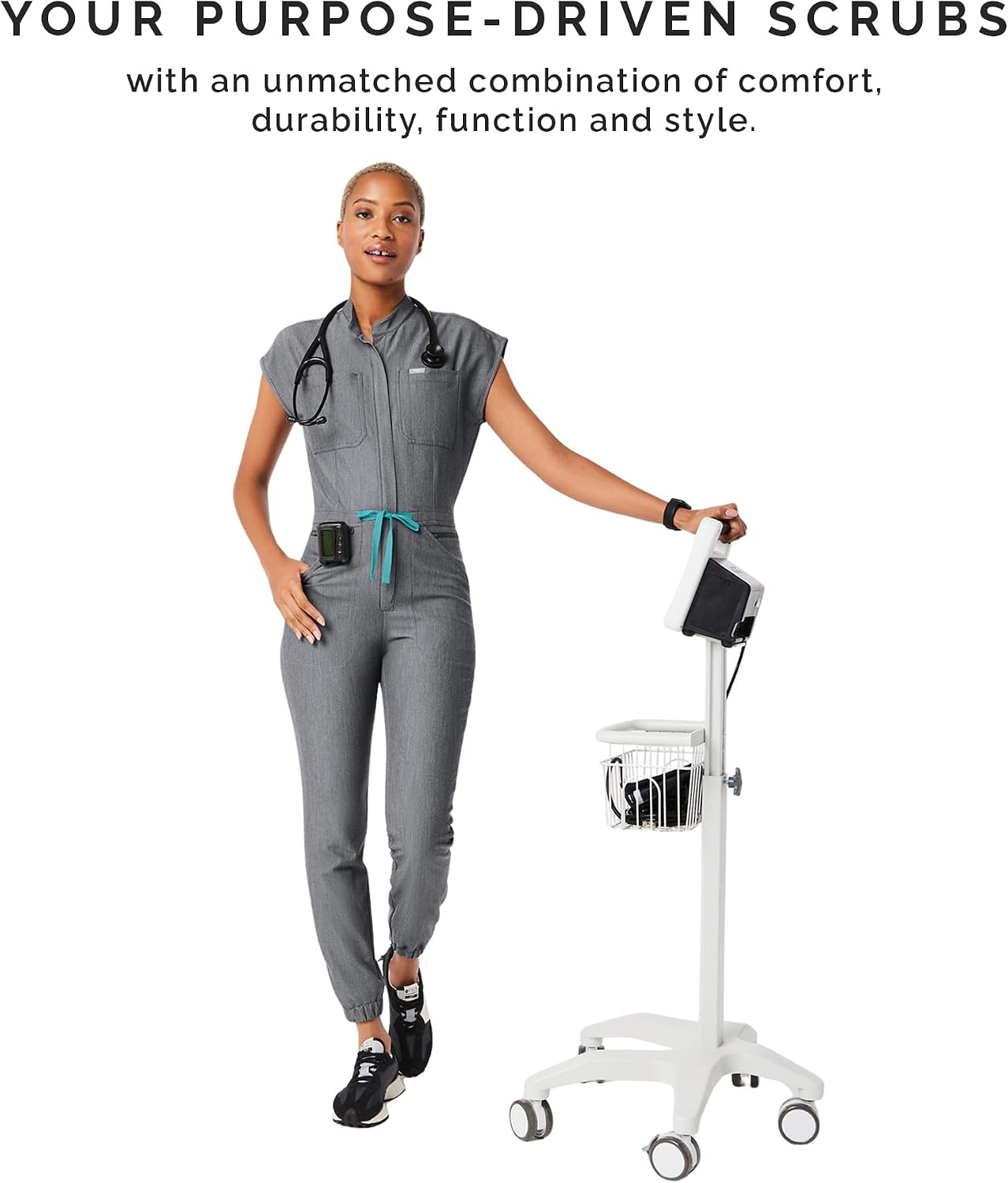 image:imageFIGS Rafaela Cargo ScrubJumpsuit for Women Comfortable Fit OnePiece Jogger Scrub Set High Rise Waistband 9 PocketsGraphite 30