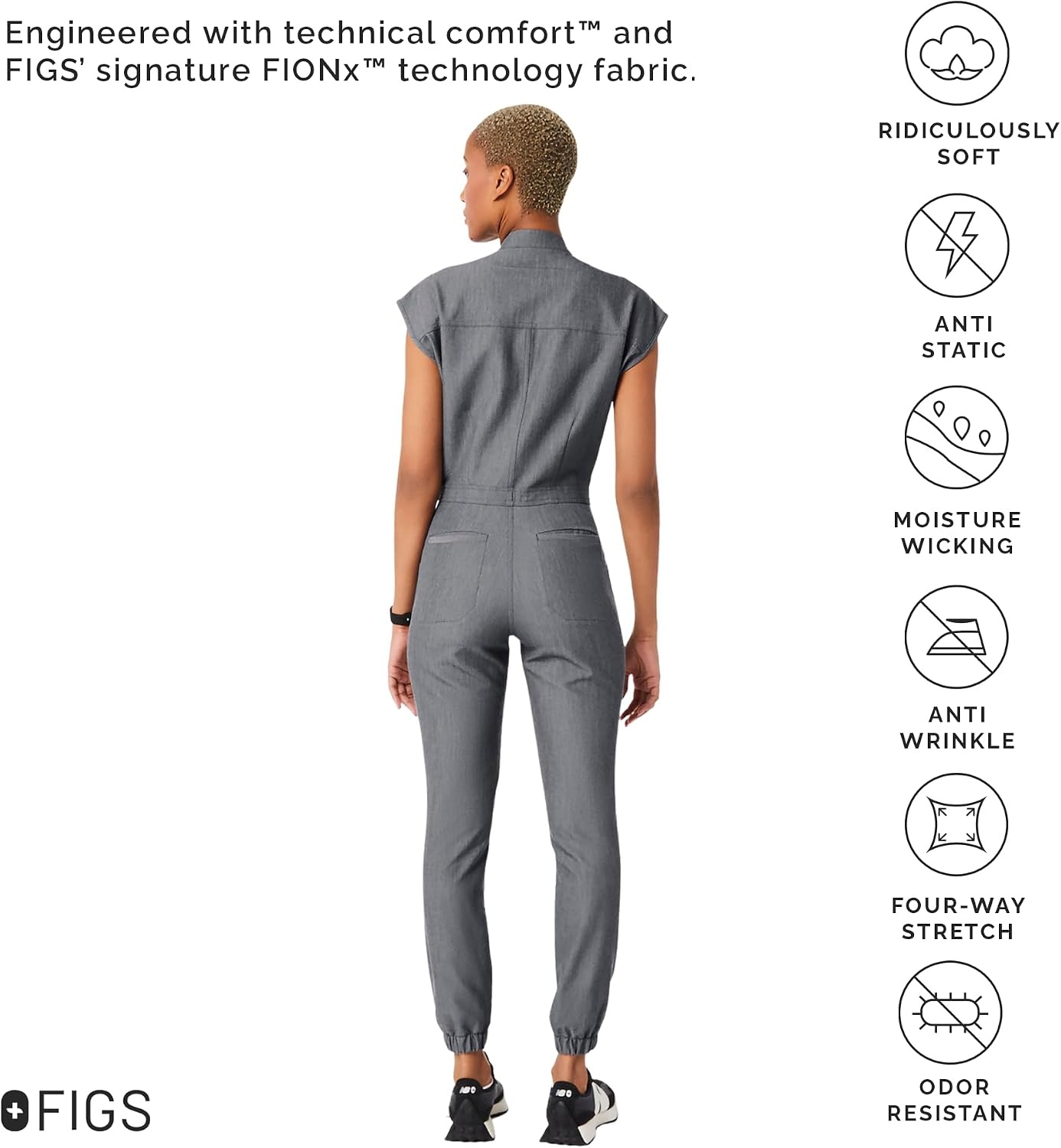 image:imageFIGS Rafaela Cargo ScrubJumpsuit for Women Comfortable Fit OnePiece Jogger Scrub Set High Rise Waistband 9 PocketsGraphite 30