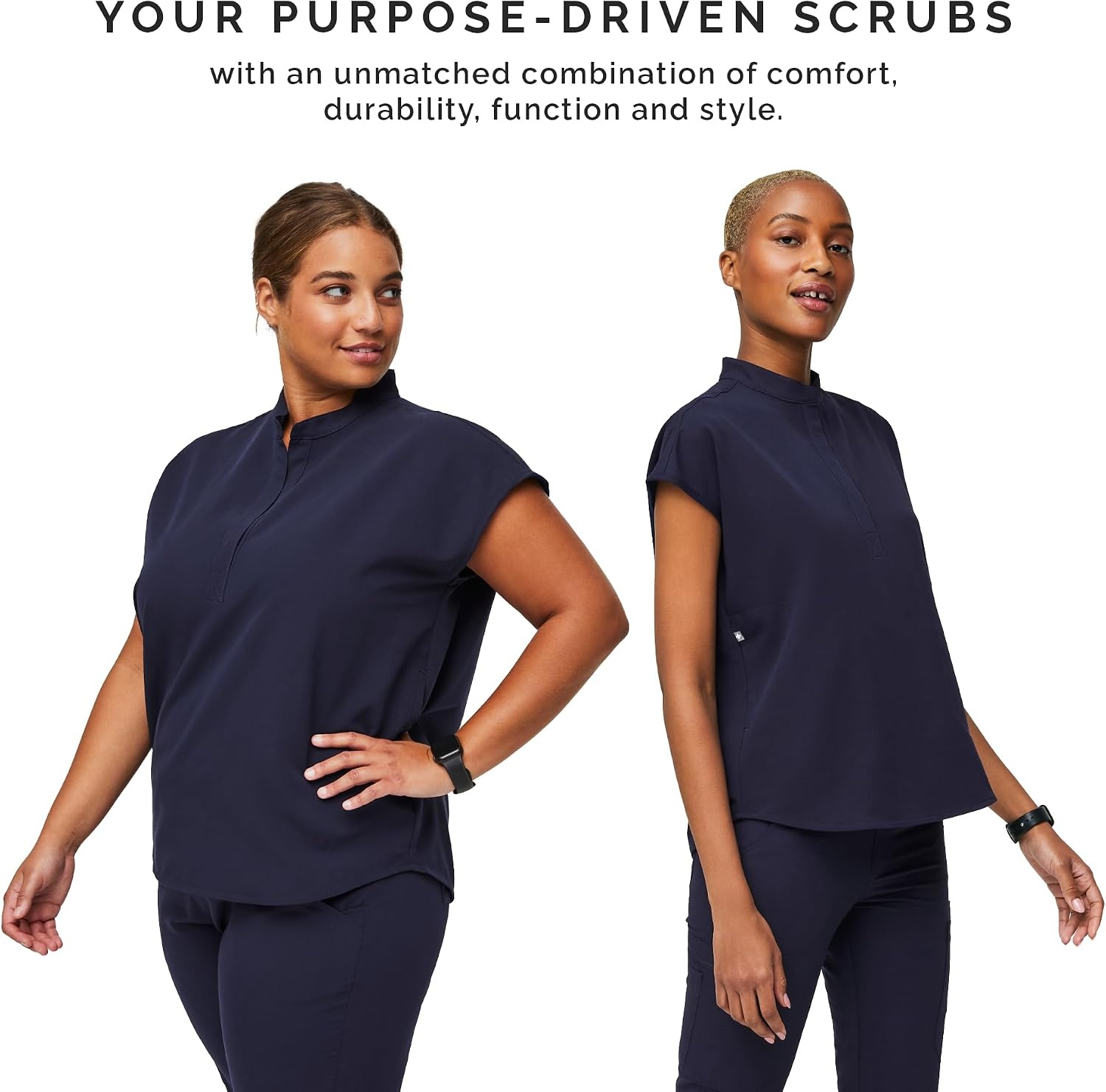 image:imageFIGS Rafaela Oversized Scrub Top for Women Mandarin Collar Shirttail Hem 3 Pockets 4Way StretchNavy Blue 20