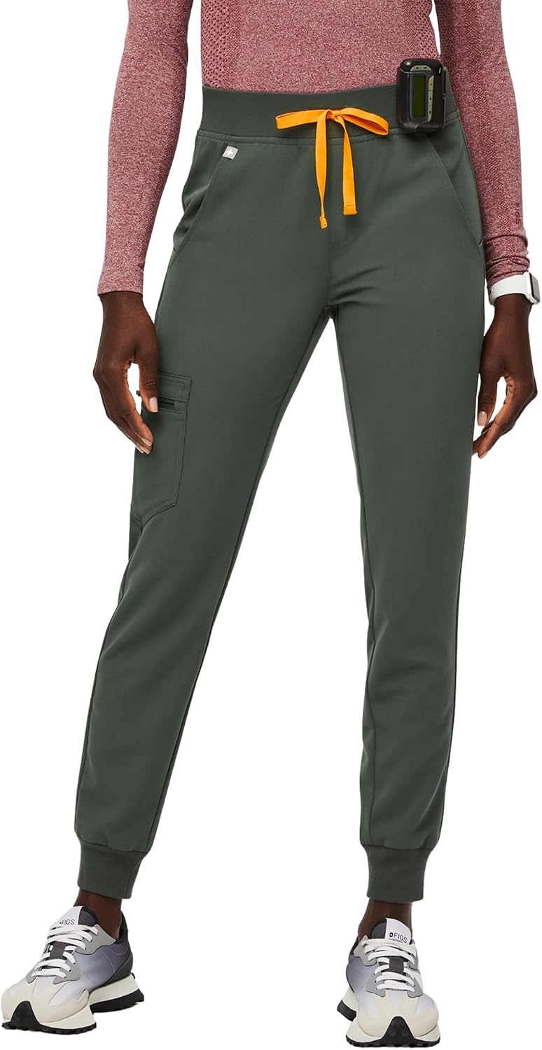 image:imageFIGS Zamora High Waisted Jogger Scrub Pants for Women Slim Fit 6 Pockets High Rise Yoga WaistbandMoss 20