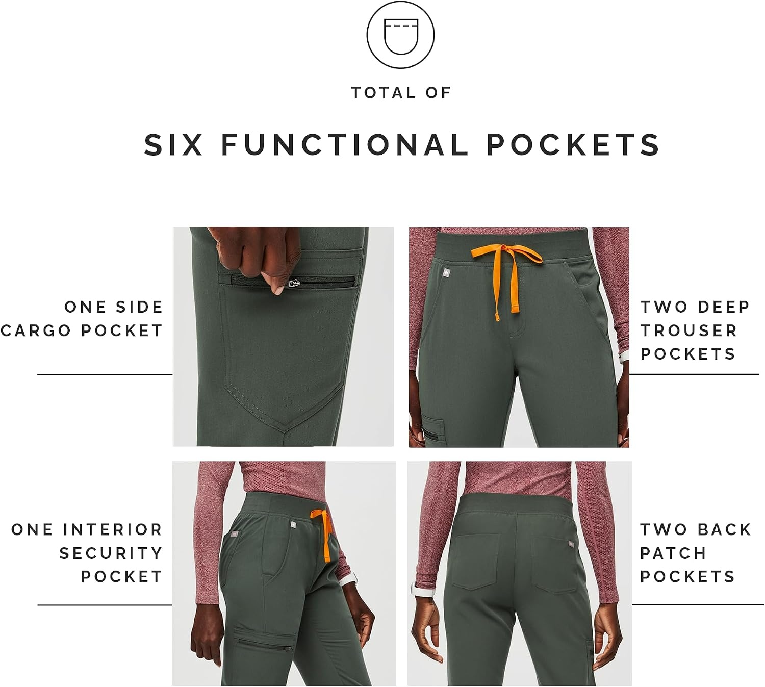 image:imageFIGS Zamora High Waisted Jogger Scrub Pants for Women Slim Fit 6 Pockets High Rise Yoga WaistbandMoss 20