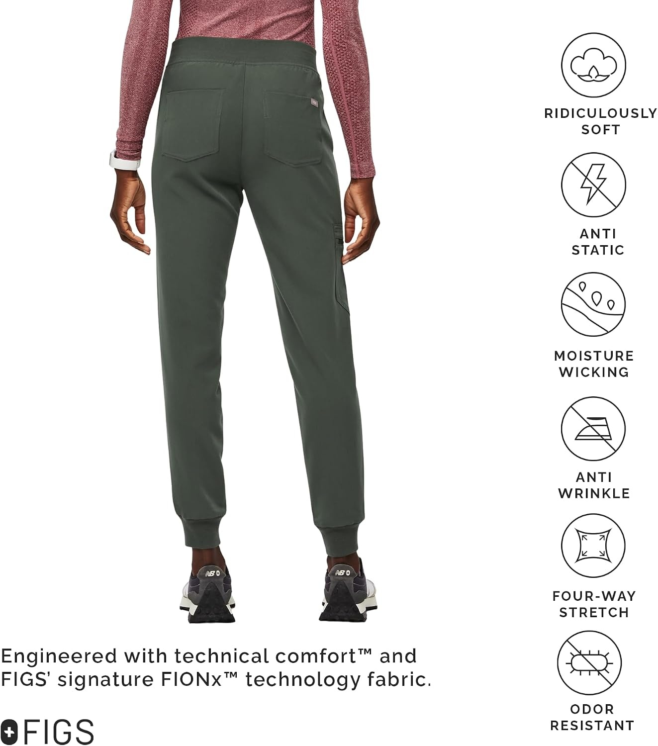 image:imageFIGS Zamora High Waisted Jogger Scrub Pants for Women Slim Fit 6 Pockets High Rise Yoga WaistbandMoss 20