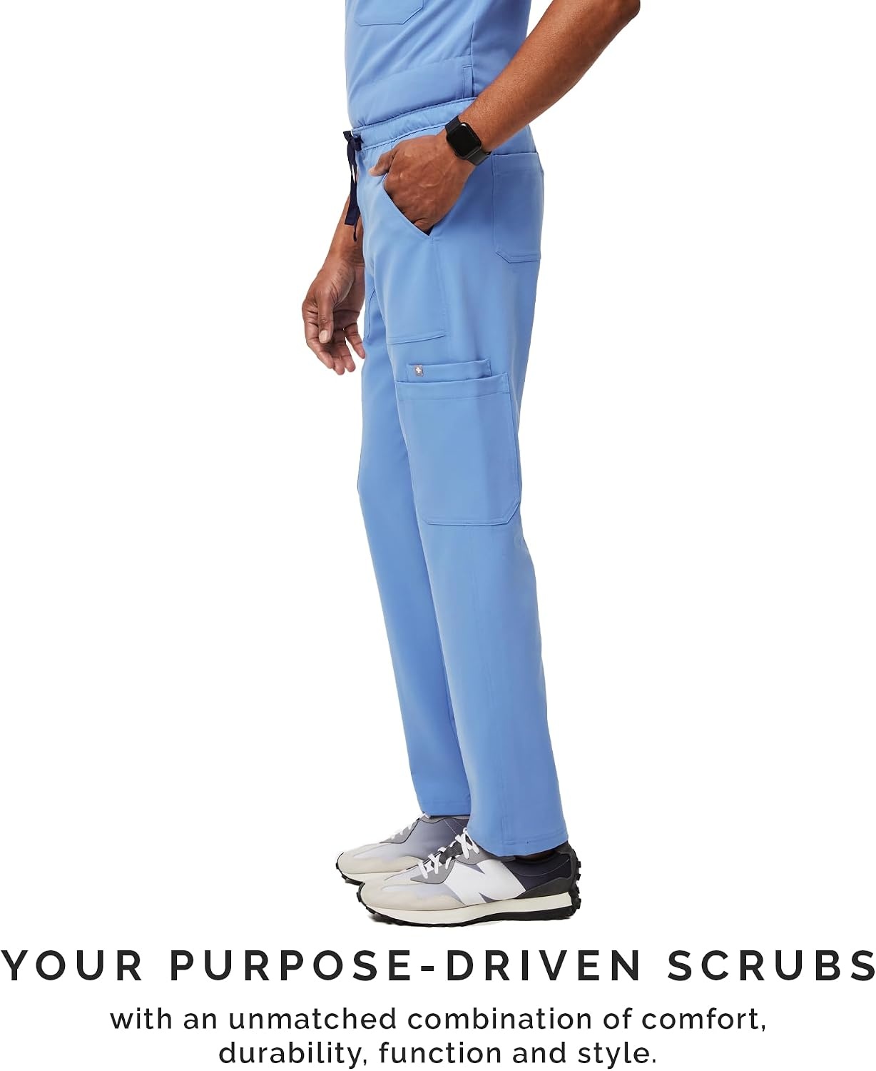 image:imageFIGS Cairo Cargo Scrub Pants for Men Classic Straight Leg Fit 9 Pockets 4Way Stretch AntiWrinkleCeil Blue