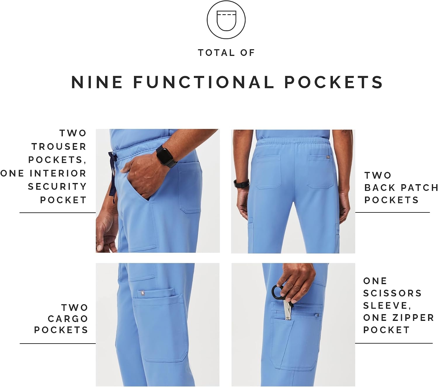 image:imageFIGS Cairo Cargo Scrub Pants for Men Classic Straight Leg Fit 9 Pockets 4Way Stretch AntiWrinkleCeil Blue