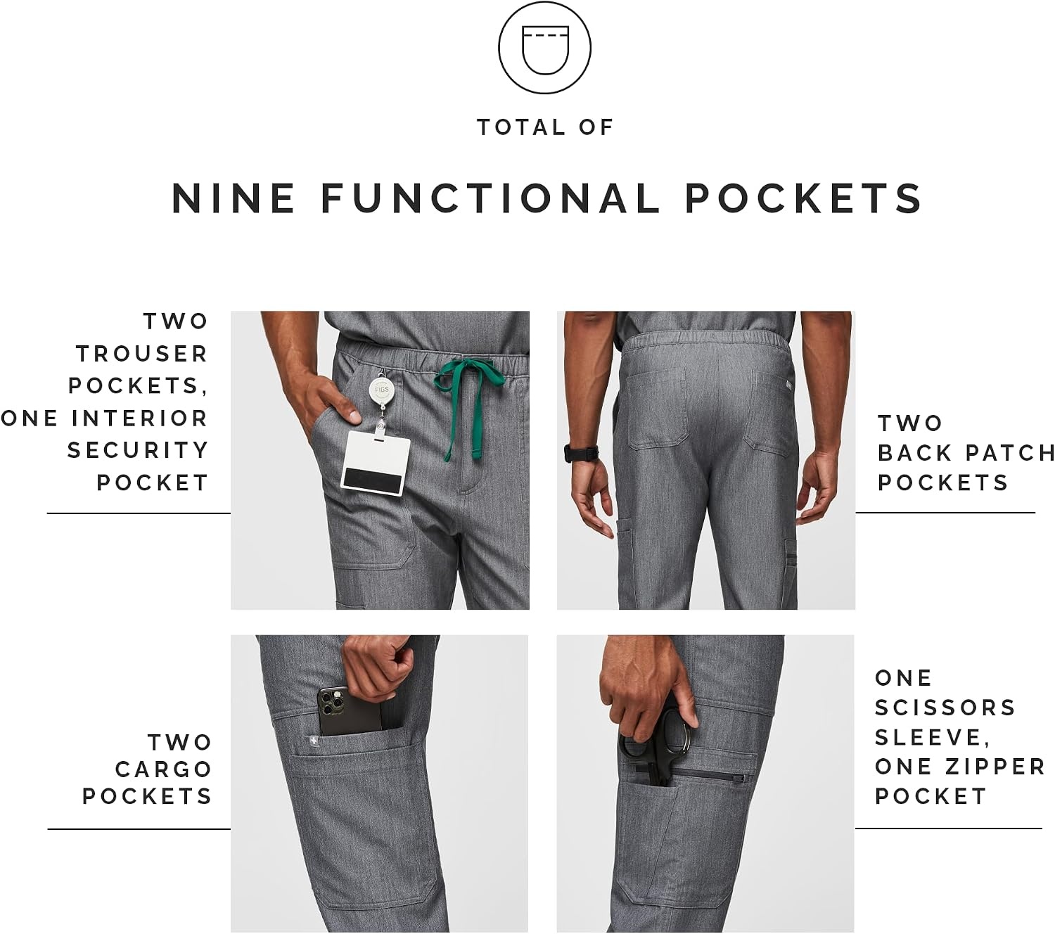 image:imageFIGS Cairo Cargo Scrub Pants for Men Classic Straight Leg Fit 9 Pockets 4Way Stretch AntiWrinkleGraphite
