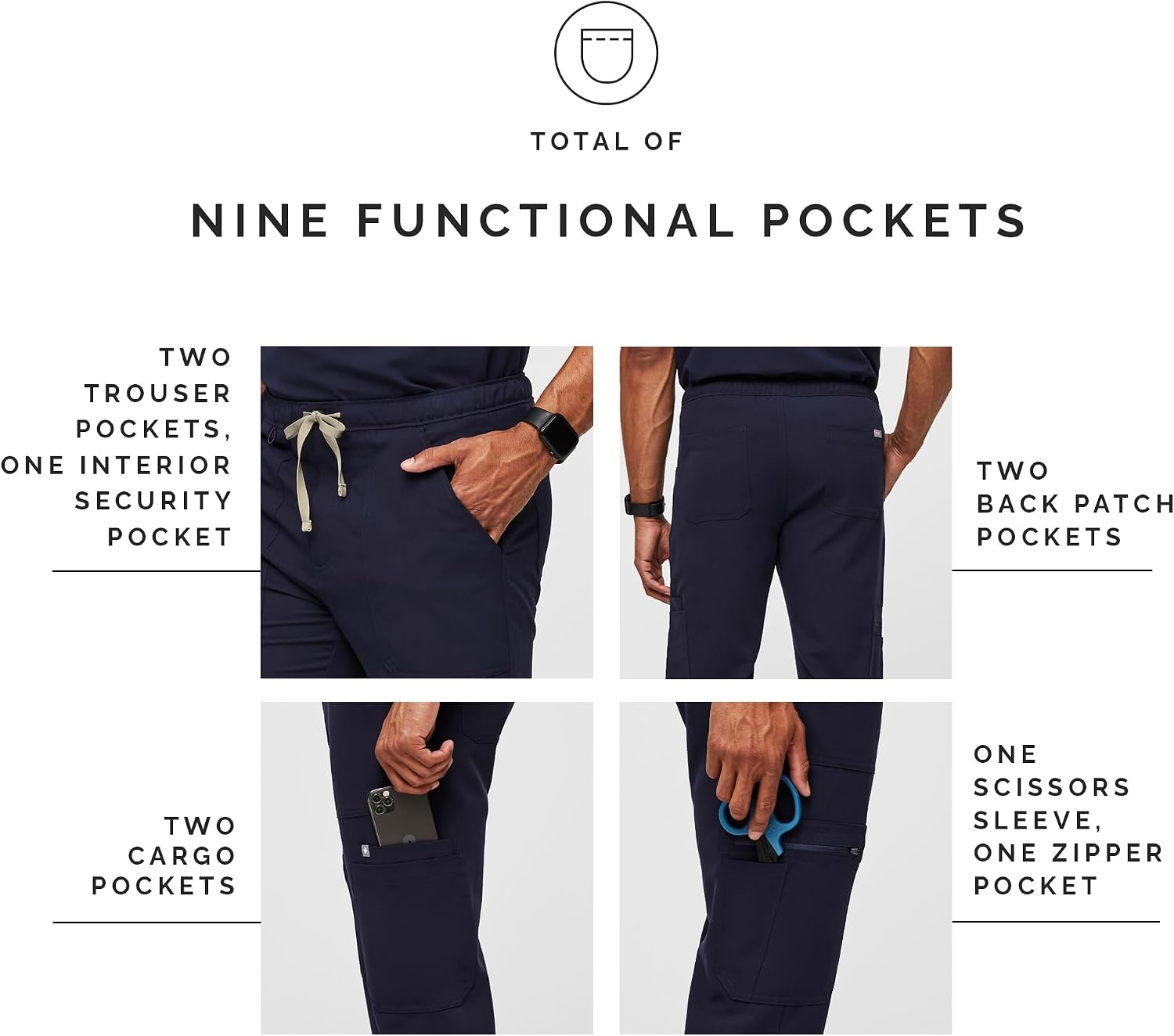 image:imageFIGS Cairo Cargo Scrub Pants for Men Classic Straight Leg Fit 9 Pockets 4Way Stretch AntiWrinkleNavy Blue